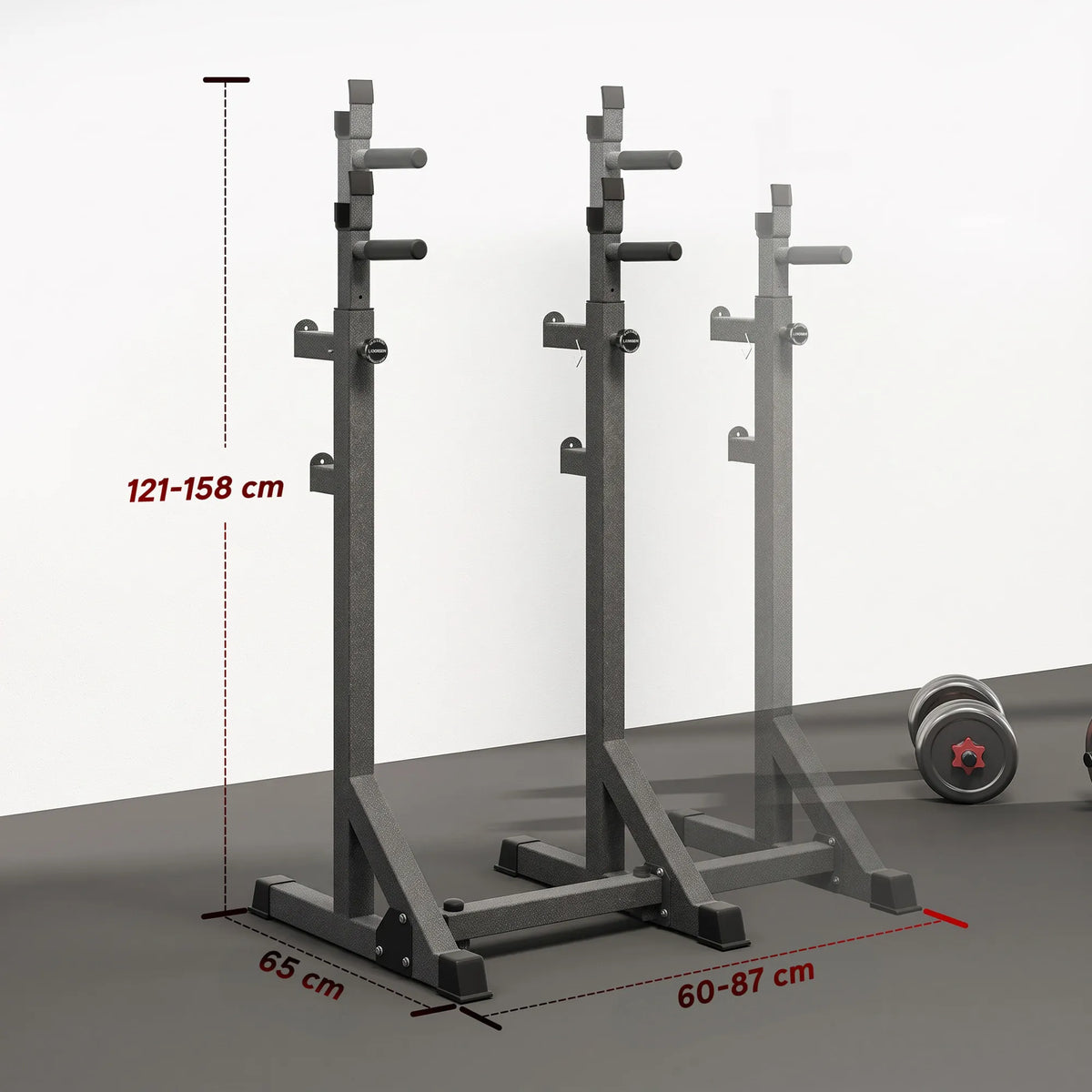Hantelių stovas, reguliuojamo aukščio ir pločio, iki 150 kg