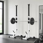 Hantelių stovų komplektas, 2 vnt., 3 lygių, reguliuojamo aukščio, iki 200 kg, sidabrinės ir juodos spalvos