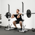 Hantelių stovų komplektas, 2 vnt., 3 lygių, reguliuojamo aukščio, iki 200 kg, sidabrinės ir juodos spalvos