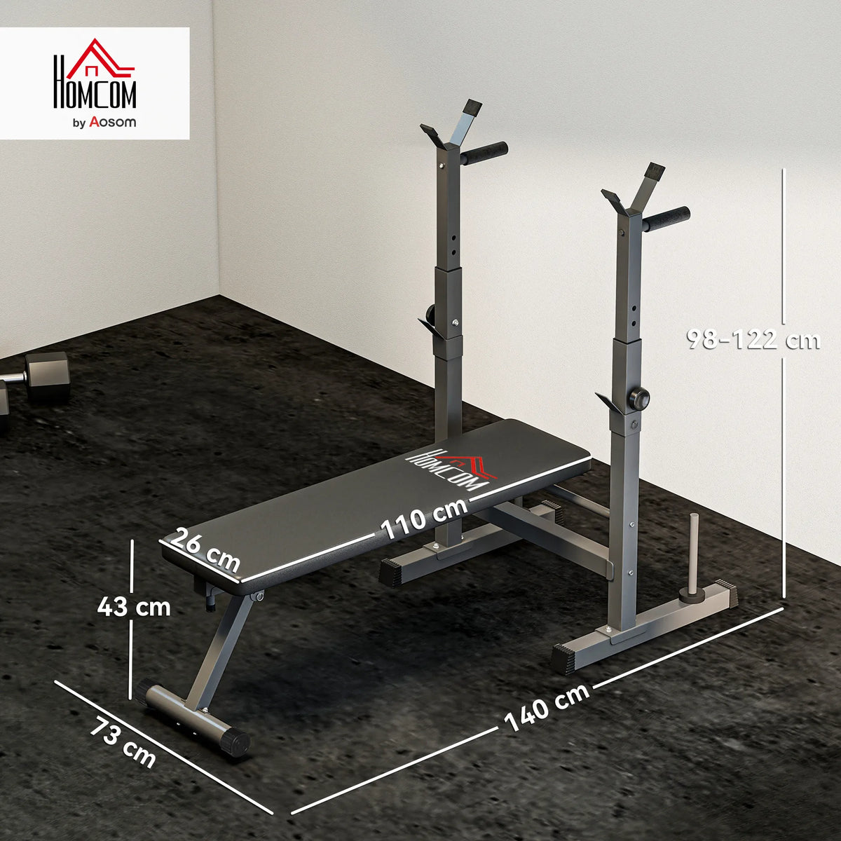 Hantelių suoliukas reguliuojamas, sulankstomas, iki 150 kg, pilkas