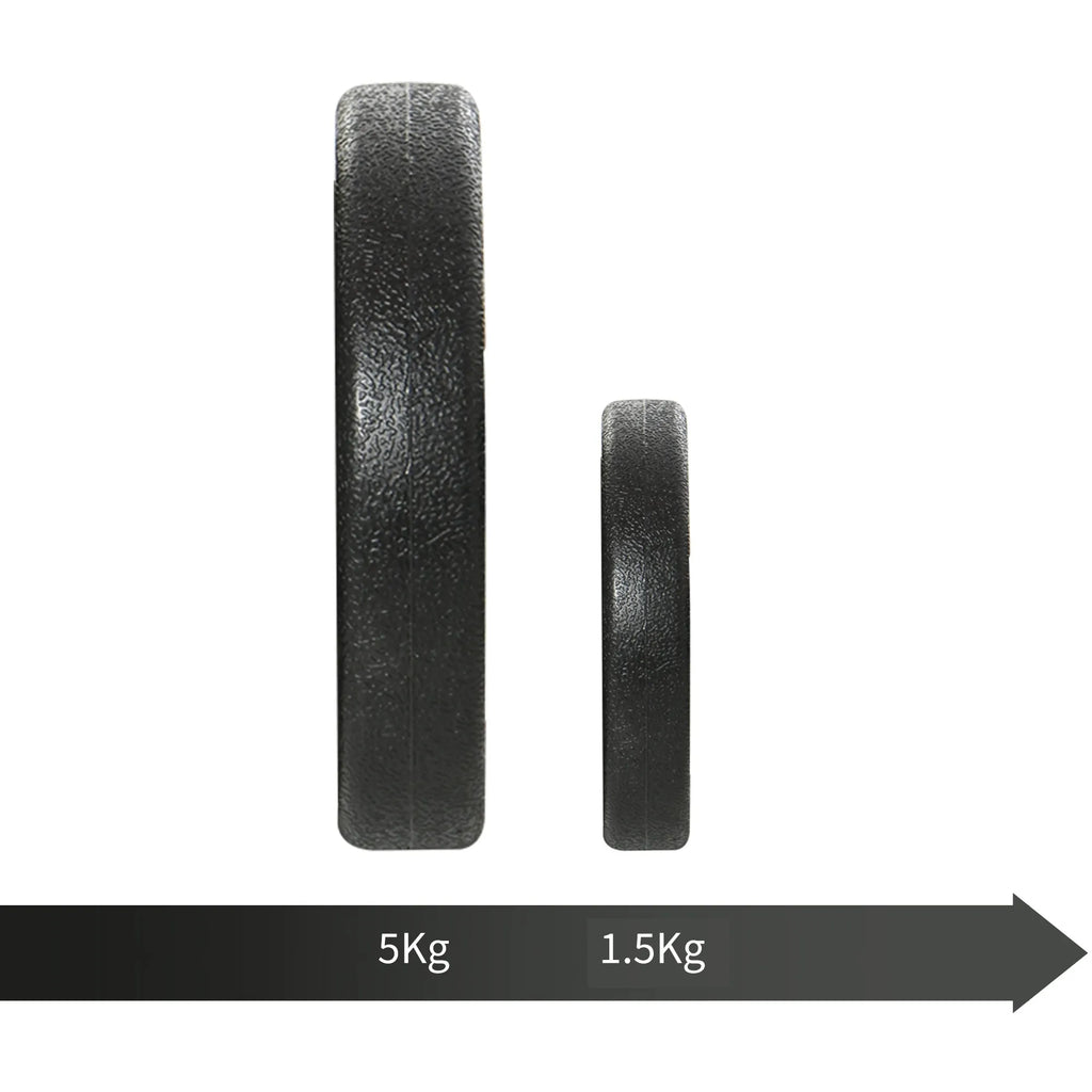 Hantelų rinkinys 8 x 5 kg, 4 x 1,5 hantelų diskai su plastiko apvalkalu, nepažeidžia grindų, juodi