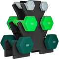 Hantelų rinkinys su laikymo stovu, rinkinys su 6 hanteliais fitneso treniruotėms, 2 x 1 kg, 2 x 3 kg, 2 x 5 kg