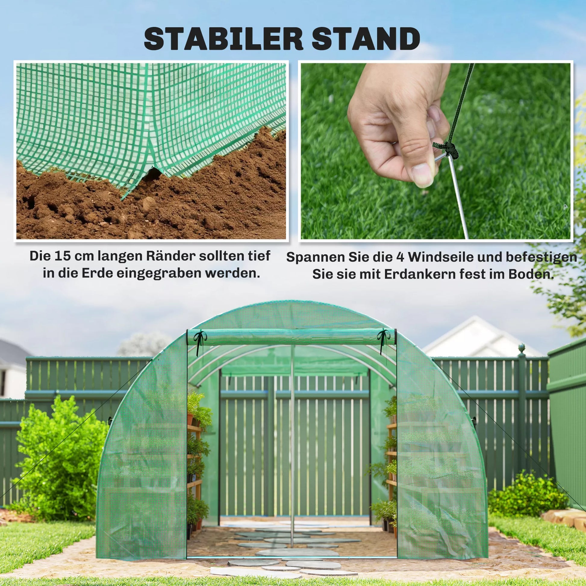 Šiltnamis su dvejomis užtraukiamomis durelėmis ir šešiais tinkliniais langais, plėvelinis, 3 x 2 x 2 m, žalia