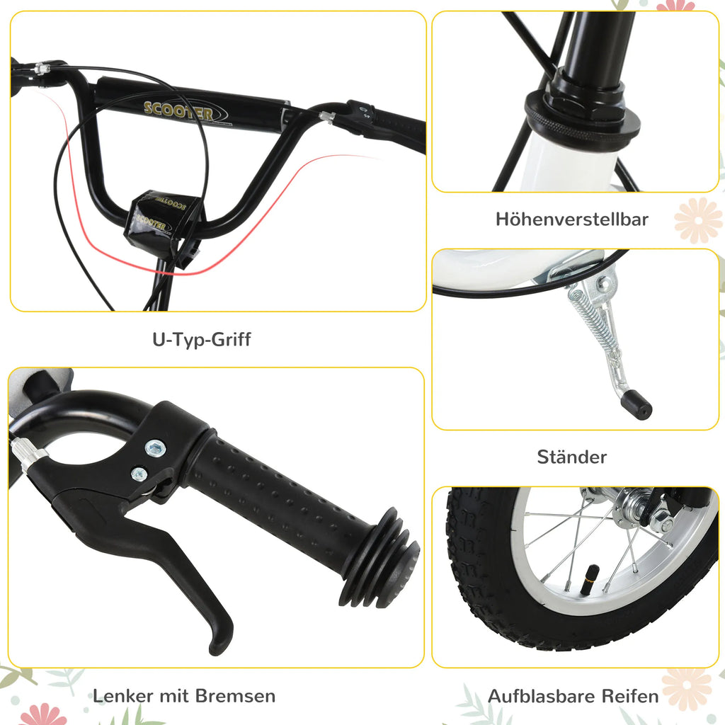 Vaikų paspirtukai nuo 5 metų Scooter Vaikų paspirtukai Paspirtukai Miesto paspirtukai Vaikų paspirtukai Kickboard su pneumatinėmis padangomis 12 colių Guma Aliuminis Balta 120 x 58 x 85-95 cm