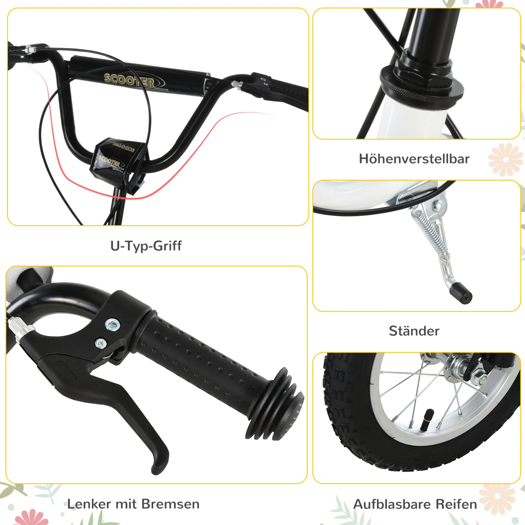 Vaikų paspirtukai nuo 5 metų Scooter Vaikų paspirtukai Paspirtukai Miesto paspirtukai Vaikų paspirtukai Kickboard su pneumatinėmis padangomis 12 colių Guma Aliuminis Balta 120 x 58 x 85-95 cm