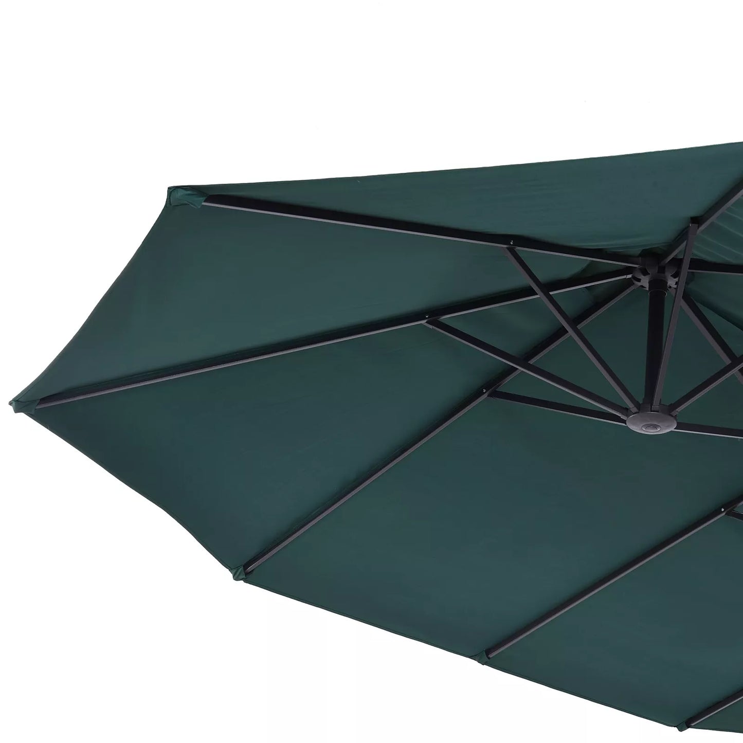 Sodo skėtis, turgavietės skėtis, dvigubas skėtis, terasos skėtis su rankena, tamsiai žalias, ovalus, 460 x 270 x 240 cm