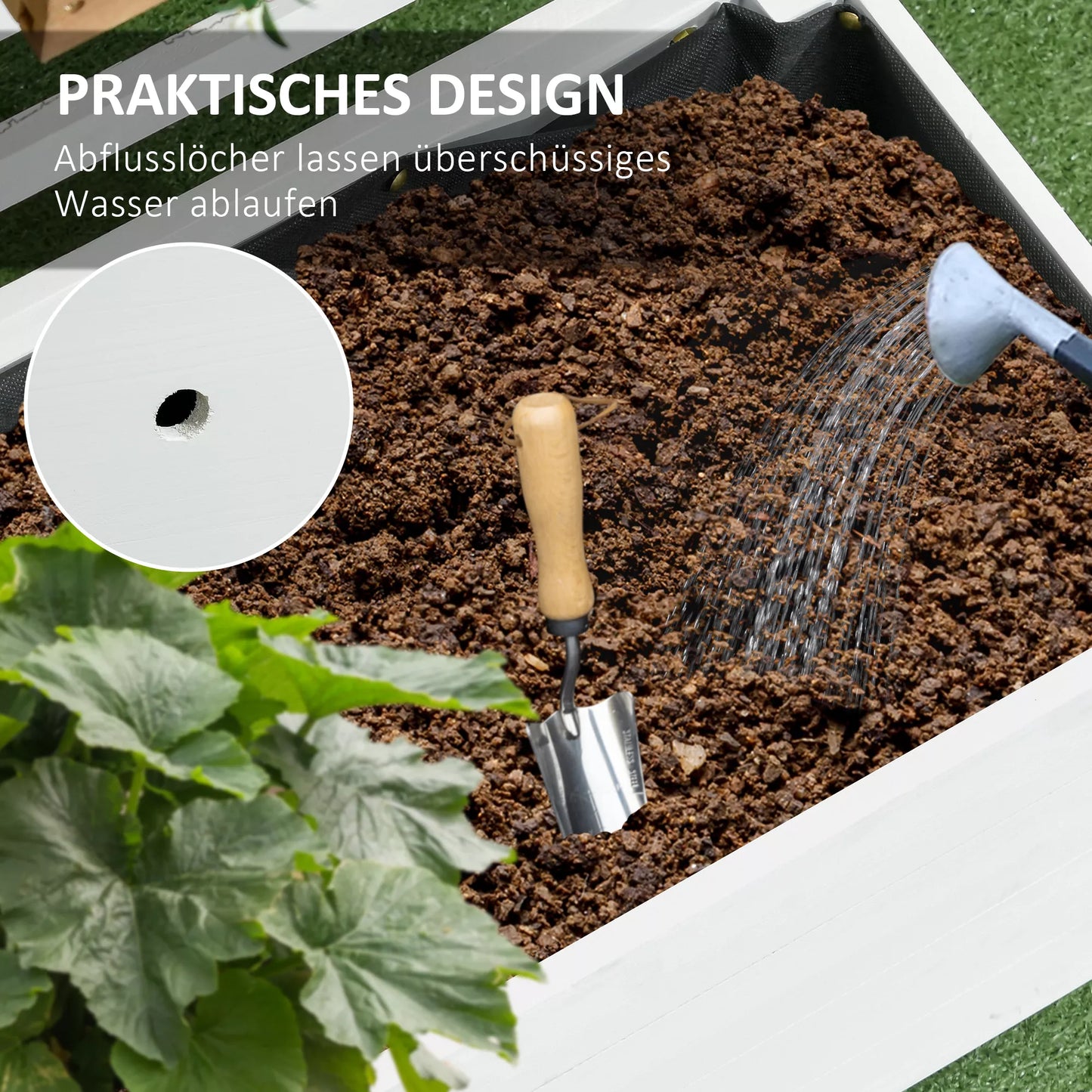 Gėlių dėžė su atrama, 4 ratai, natūrali mediena, atsparus oro sąlygoms lakas, balta, 76 x 30 x 155 cm