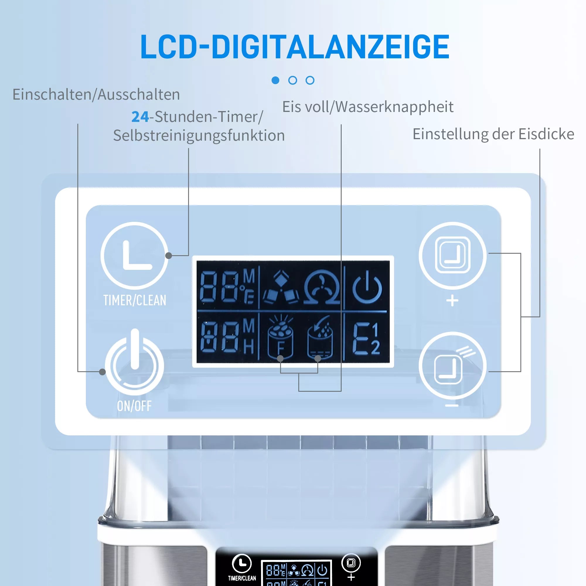 Ledo kubelių gaminimo aparatas Ledo kubelių dozatorius Ice-Maker 20 kg/24 val. 2,3 l ledo kubelių gaminimo aparatas su 3,2 l vandens rezervuaru, sidabrinis