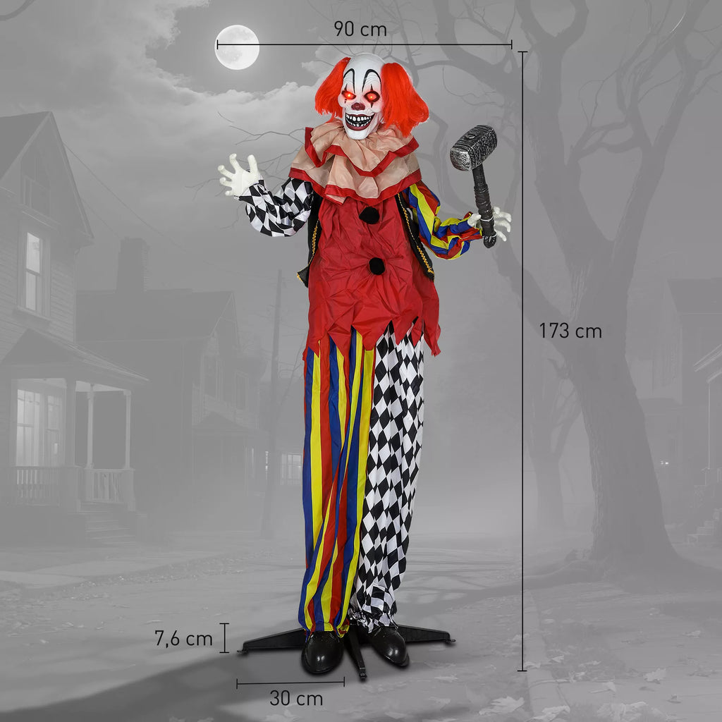 Helovino dekoracija – animatroninis klounas, 173 cm, šviečiančios akys
