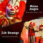 Helovino dekoracija – animatroninis klounas, 173 cm, šviečiančios akys
