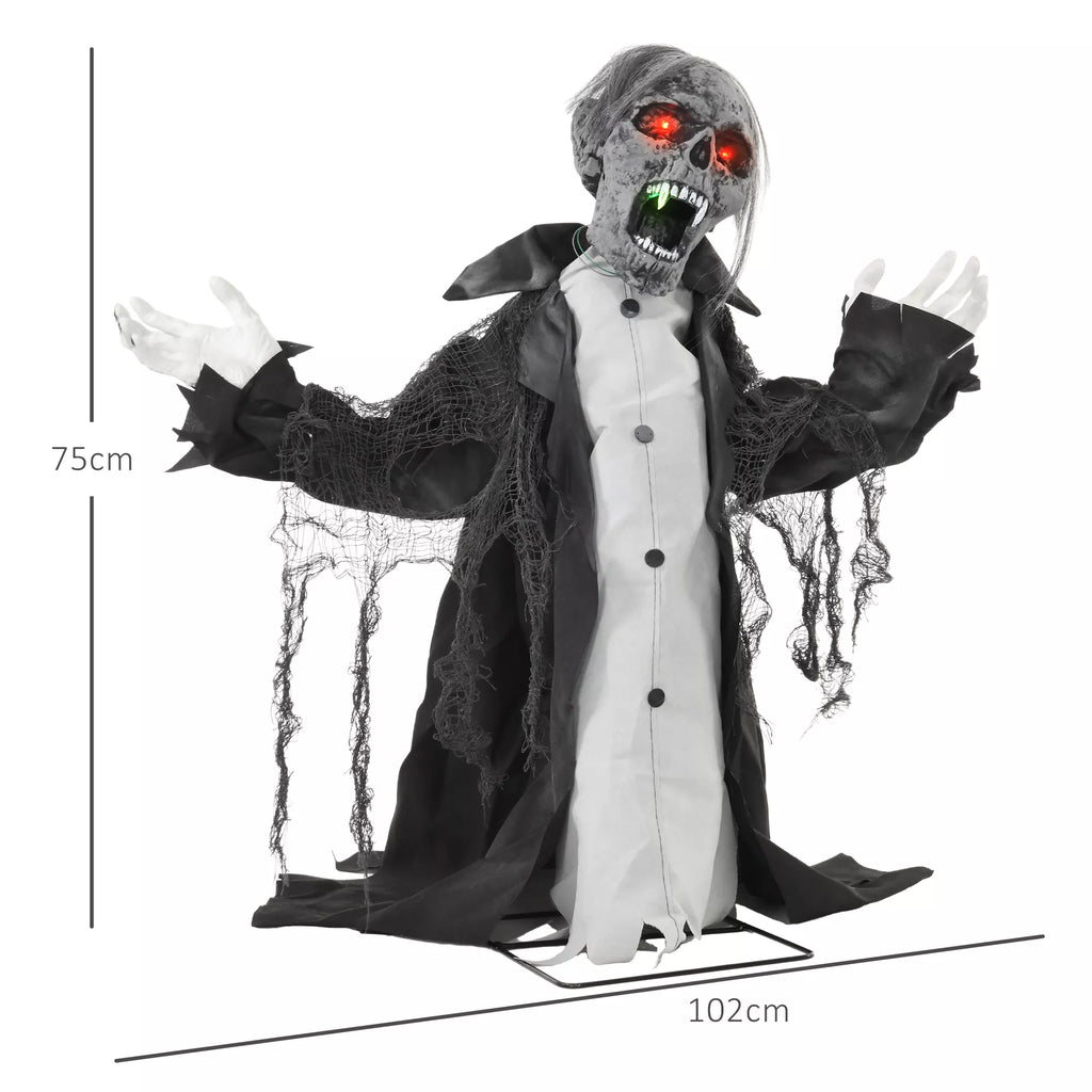 Helovino dekoracija – judantis skeletas / zombis, su judesio jutikliu, LED ir garsu, 75 cm