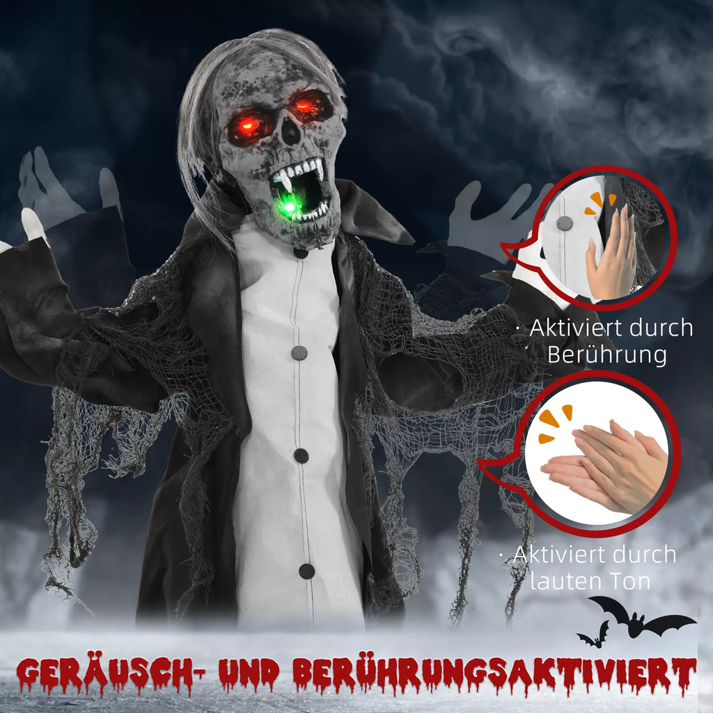 Helovino dekoracija – judantis skeletas / zombis, su judesio jutikliu, LED ir garsu, 75 cm