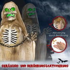Helovino dekoracija, kabantis skeletas, 183 cm, šviečiantis, su garsais