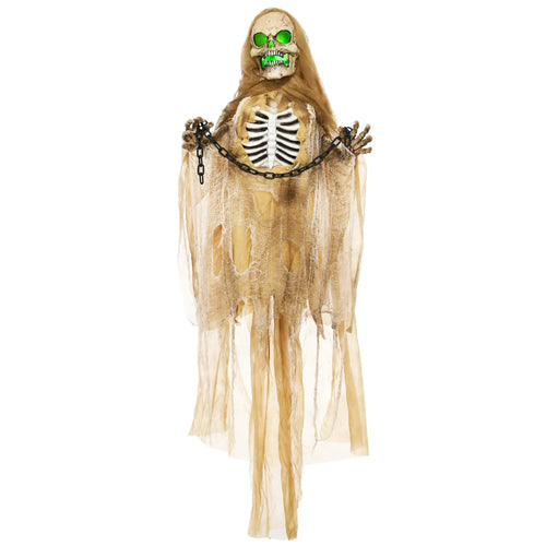 Helovino dekoracija, kabantis skeletas, 183 cm, šviečiantis, su garsais