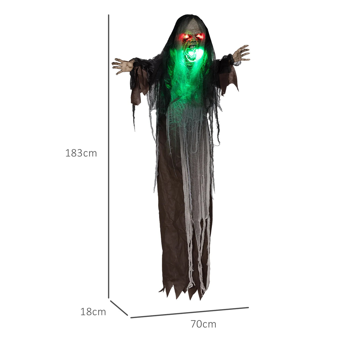 Helovino dekoracija – pabaisa, judanti, su šiurpiais garso efektais, 183 cm