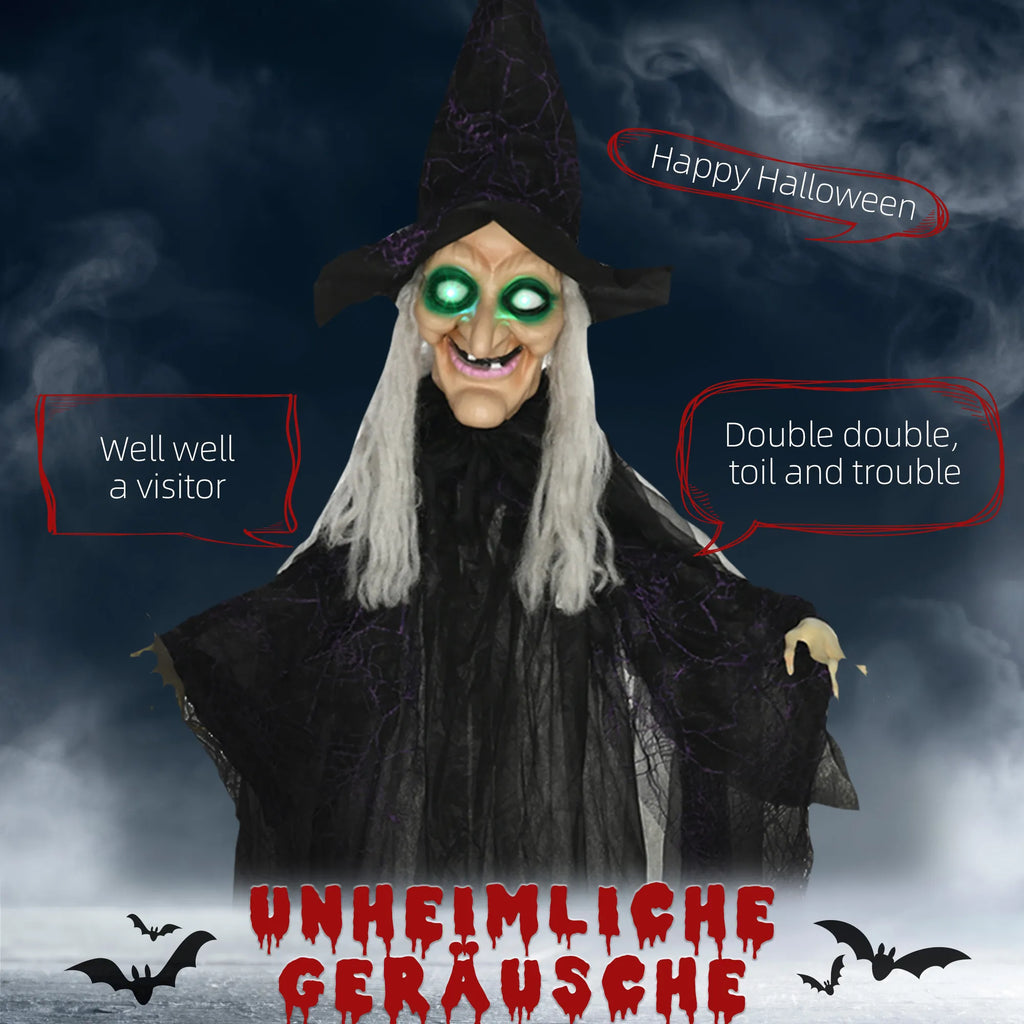 Helovino dekoracija – ragana, su garsu, judesio jutikliu ir LED, 130 × 18 × 183 cm