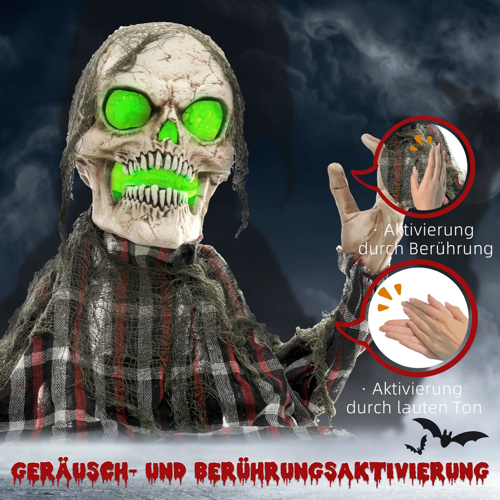 Helovino dekoracija – skeletas, lankstomos rankos, šviečiančios akys