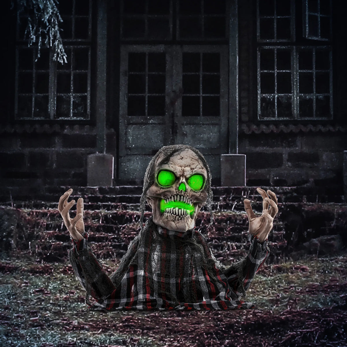Helovino dekoracija – skeletas, lankstomos rankos, šviečiančios akys