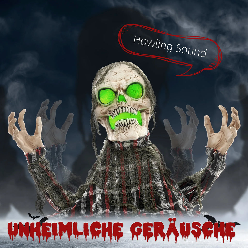 Helovino dekoracija – skeletas, lankstomos rankos, šviečiančios akys