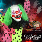 Helovino dekoracija – sukraunami animatroniniai klounai, raudonai švytinčiomis akimis