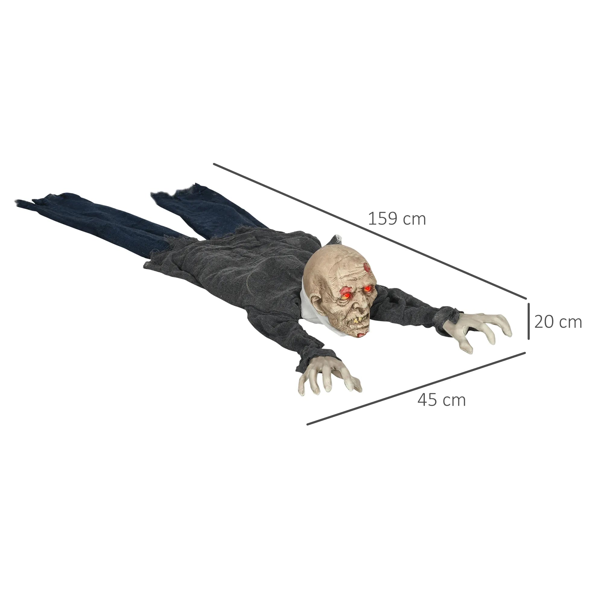 Helovino dekoracija zombis, 159 cm, šviečiančios akys, garsas ir judesys