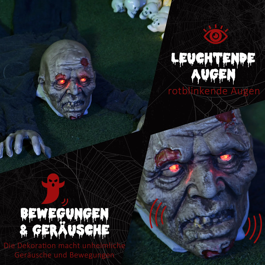 Helovino dekoracija zombis, 159 cm, šviečiančios akys, garsas ir judesys