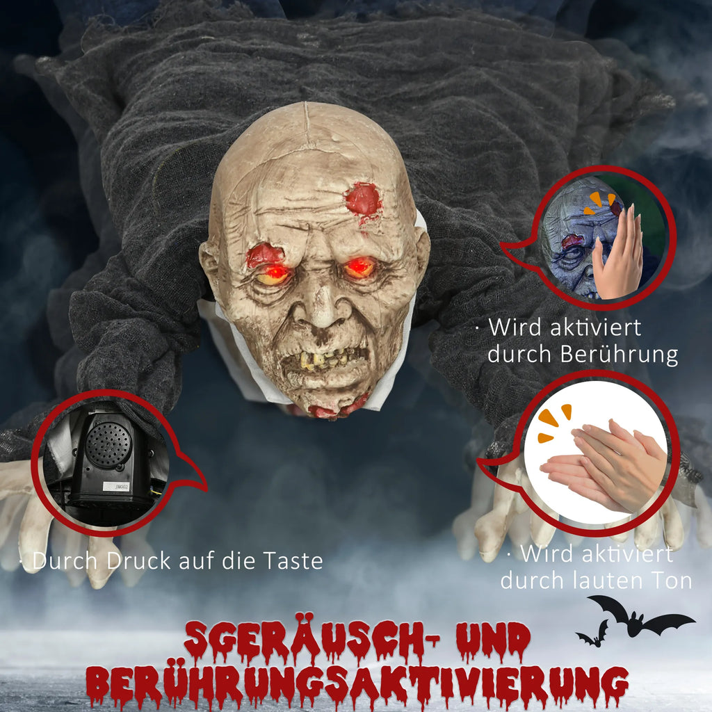 Helovino dekoracija zombis, 159 cm, šviečiančios akys, garsas ir judesys