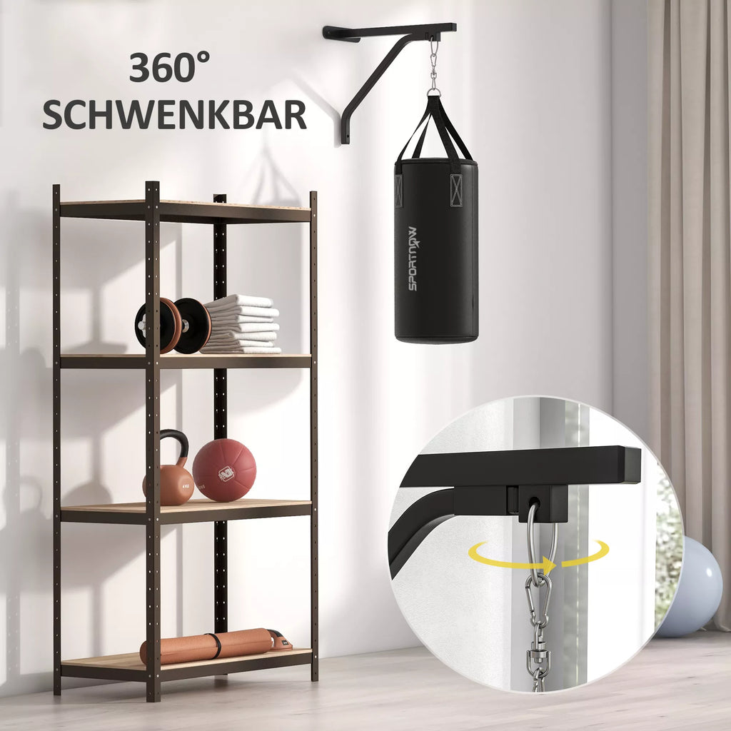 Bokso maišas, užpildomas, su sieniniu laikikliu, pirštinėmis ir tvarsciais, iki 45 kg, juodas