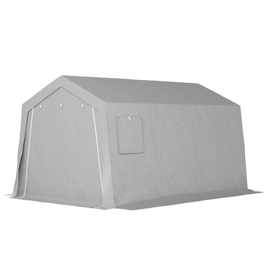 Įrenginių namelis su dvišlaičiu stogu, vandeniui atsparus, su durimis, langais, 300 x 447 x 255 cm, šviesiai pilkos spalvos