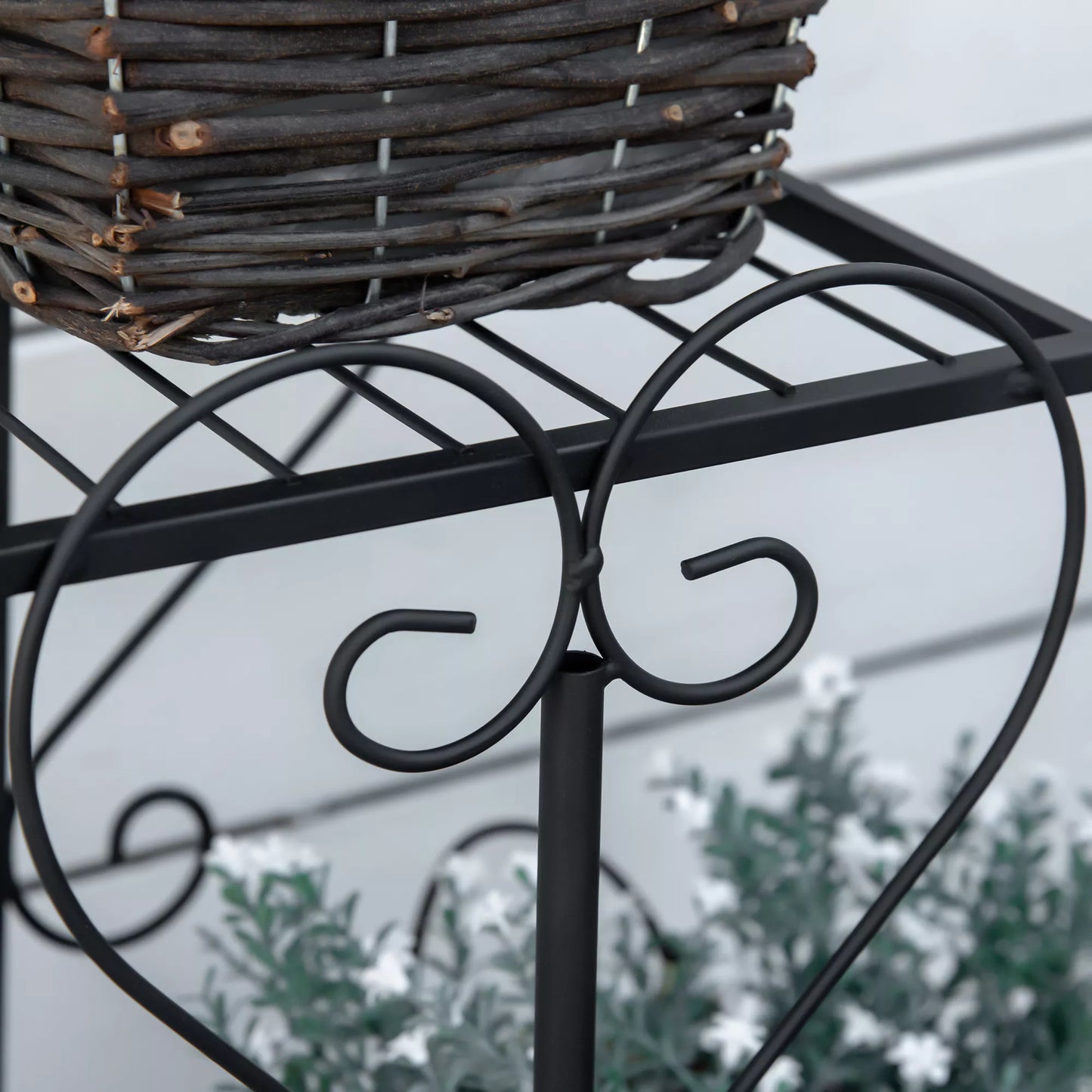 Gėlių stovas Gėlių lentyna iš metalo 4 pakopų augalų lentyna Gėlių laiptelis Gėlių stovas vidaus ir lauko sodui, balkonui, juodos spalvos, 45 x 24,5 x 80 cm