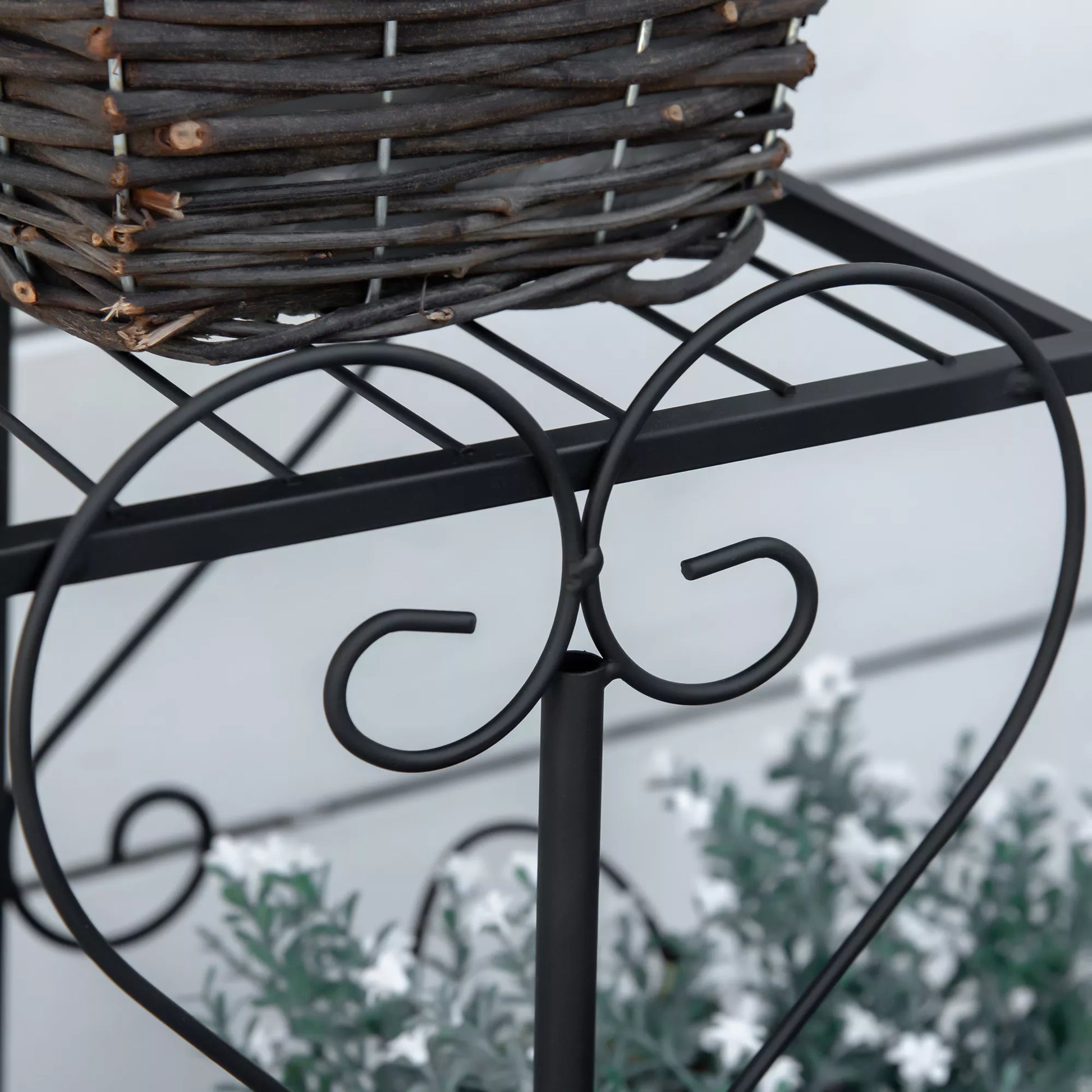 Gėlių stovas Gėlių lentyna iš metalo 4 pakopų augalų lentyna Gėlių laiptelis Gėlių stovas vidaus ir lauko sodui, balkonui, juodos spalvos, 45 x 24,5 x 80 cm