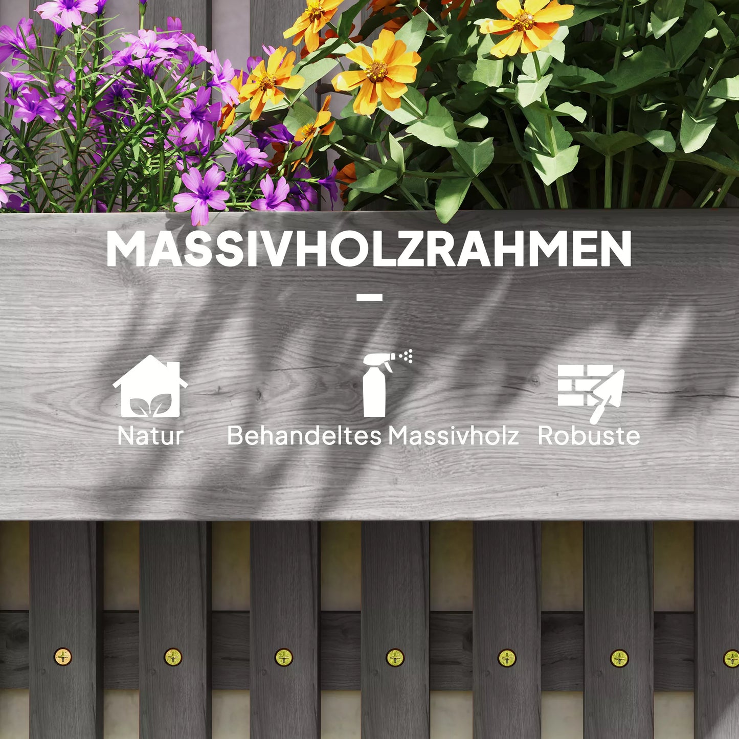 Gėlių dėžės rinkinys, montuojamas ant sienos, laisvai perkeliamas, masyvi mediena, 60 x 16 x 80 cm