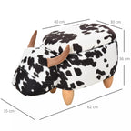 Juodai balto pufaso karvės dizaino matmenų schema: ilgis 62 cm, plotis 35 cm, aukštis 36 cm