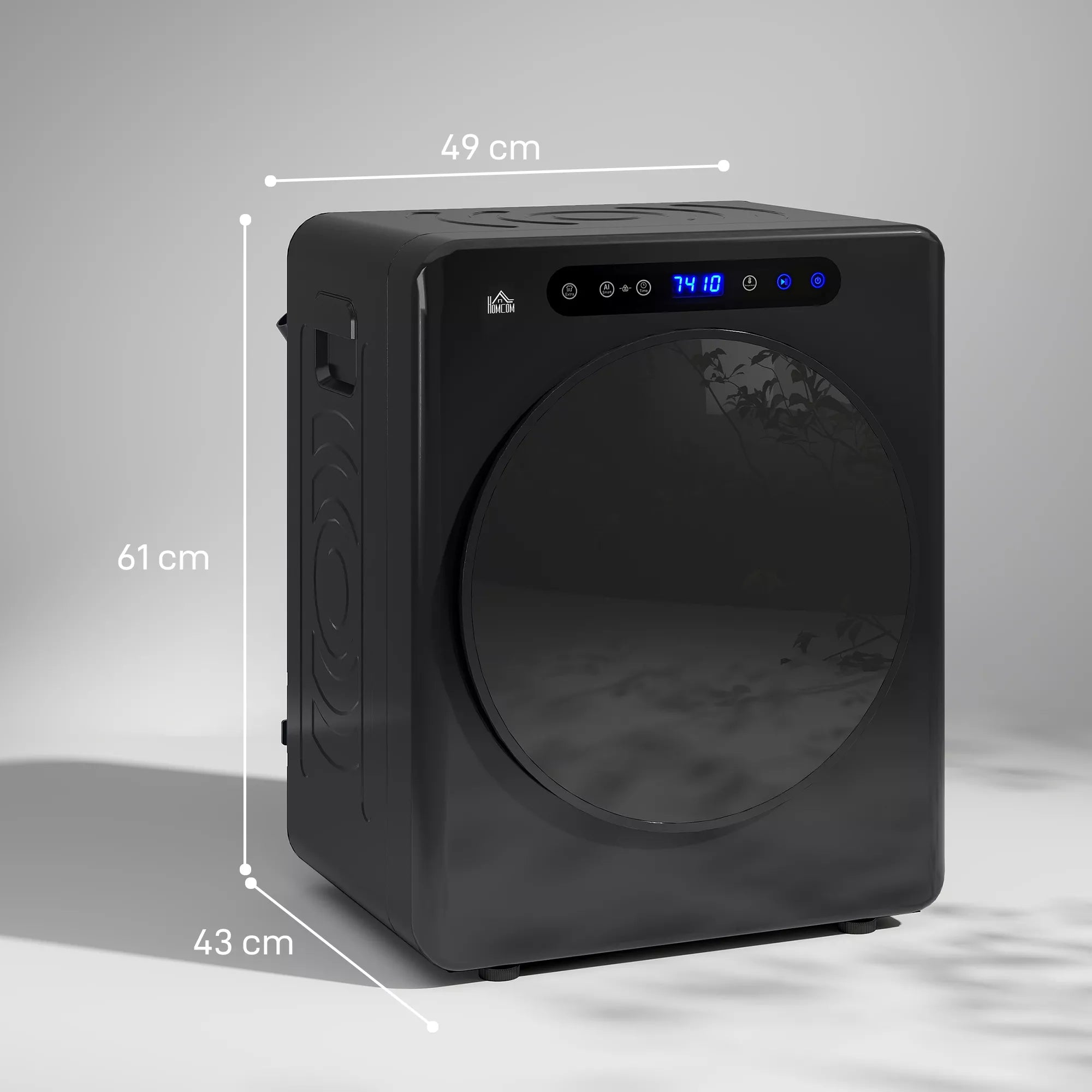 Skalbinių džiovintuvas, 6 programos, 40–60 °C, 3 kg talpa, kompaktiškas, jutiklinis valdymas, juodos spalvos
