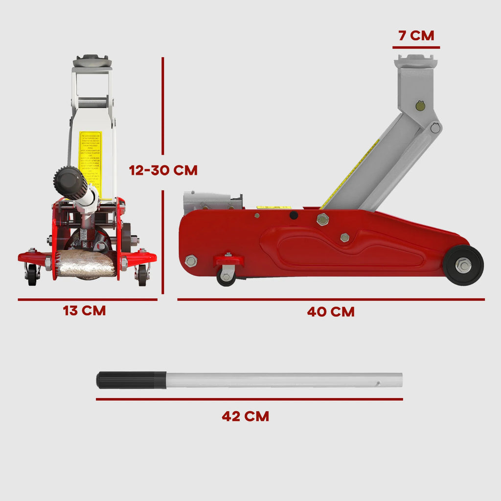 Hidraulinis automobilinis domkratas 2t, 120–300 mm, raudonas