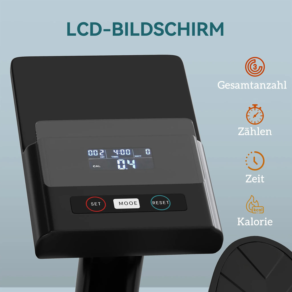 Irklavimo treniruoklio LCD ekranas rodo laiką, kalorijas ir kiekį