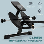 Hidraulinis irklavimo treniruoklis namams, 12 pasipriešinimo lygių, LCD ekranas, neslystantys pedalai, iki 130 kg