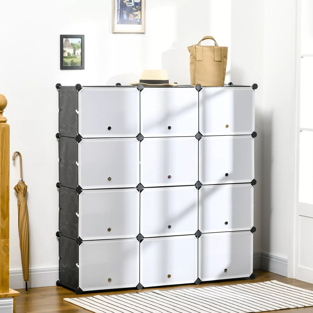 Modulinė lentynų sistema, 12 stalčių, 125 x 32 x 125 cm, juoda ir balta