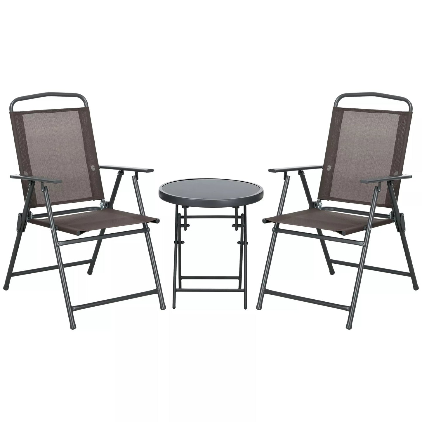 Bistro stiliaus sodo baldų komplektas (3 dalys): sulankstomas stalas ir 2 kėdės