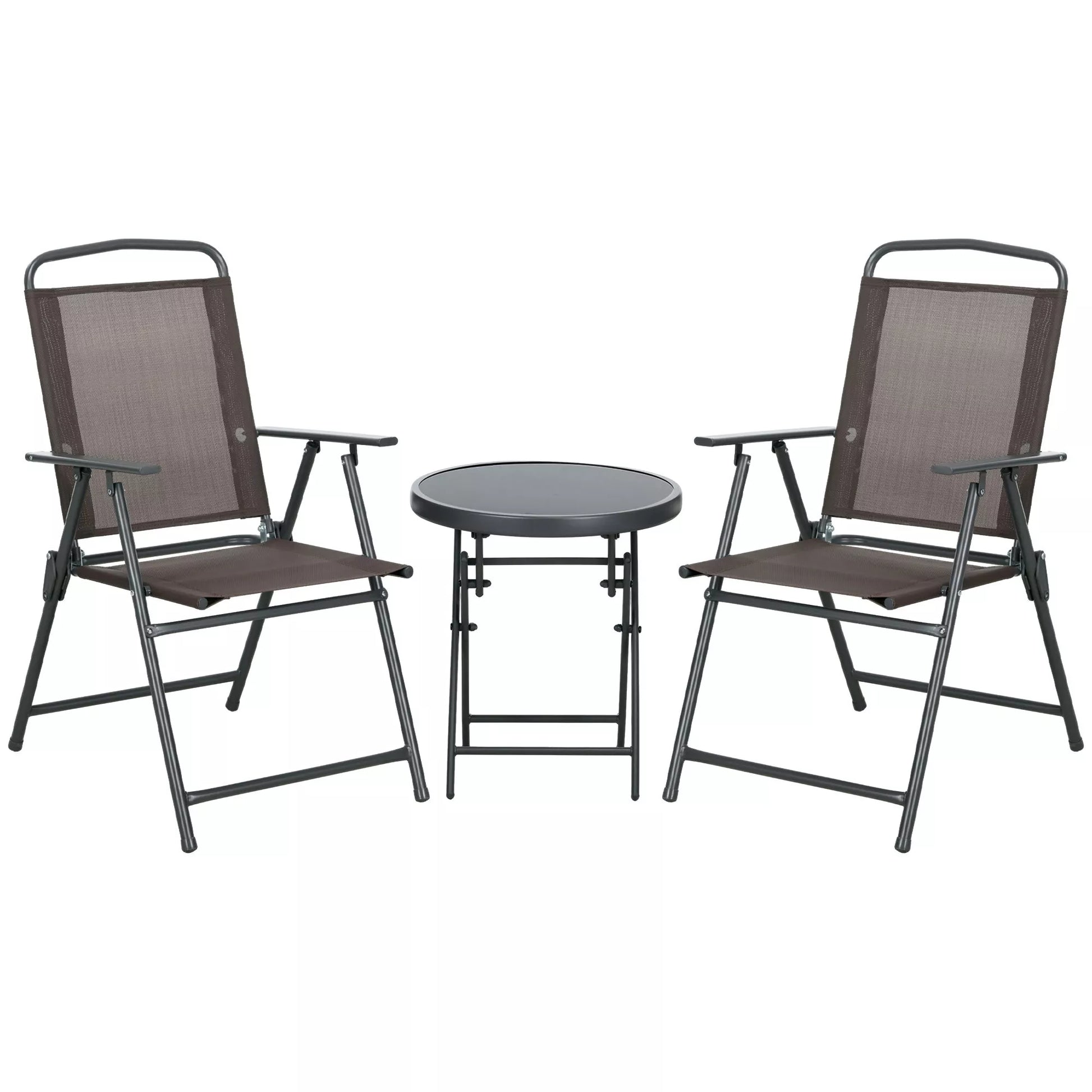 Bistro stiliaus sodo baldų komplektas (3 dalys): sulankstomas stalas ir 2 kėdės