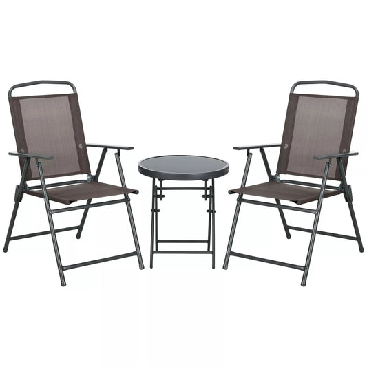 Bistro stiliaus sodo baldų komplektas (3 dalys): sulankstomas stalas ir 2 kėdės