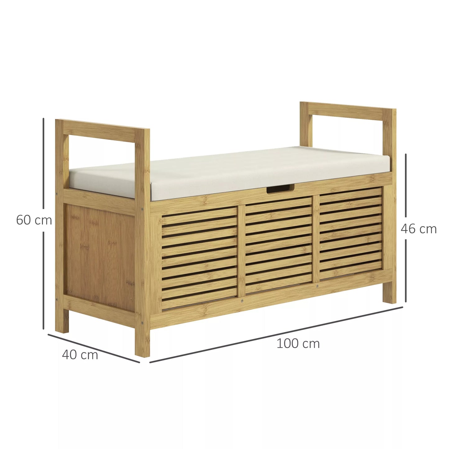 Batų dėžė su saugojimo vieta, batų suolas, minkšta sėdimoji dalis, bambukas, 100x40x60 cm