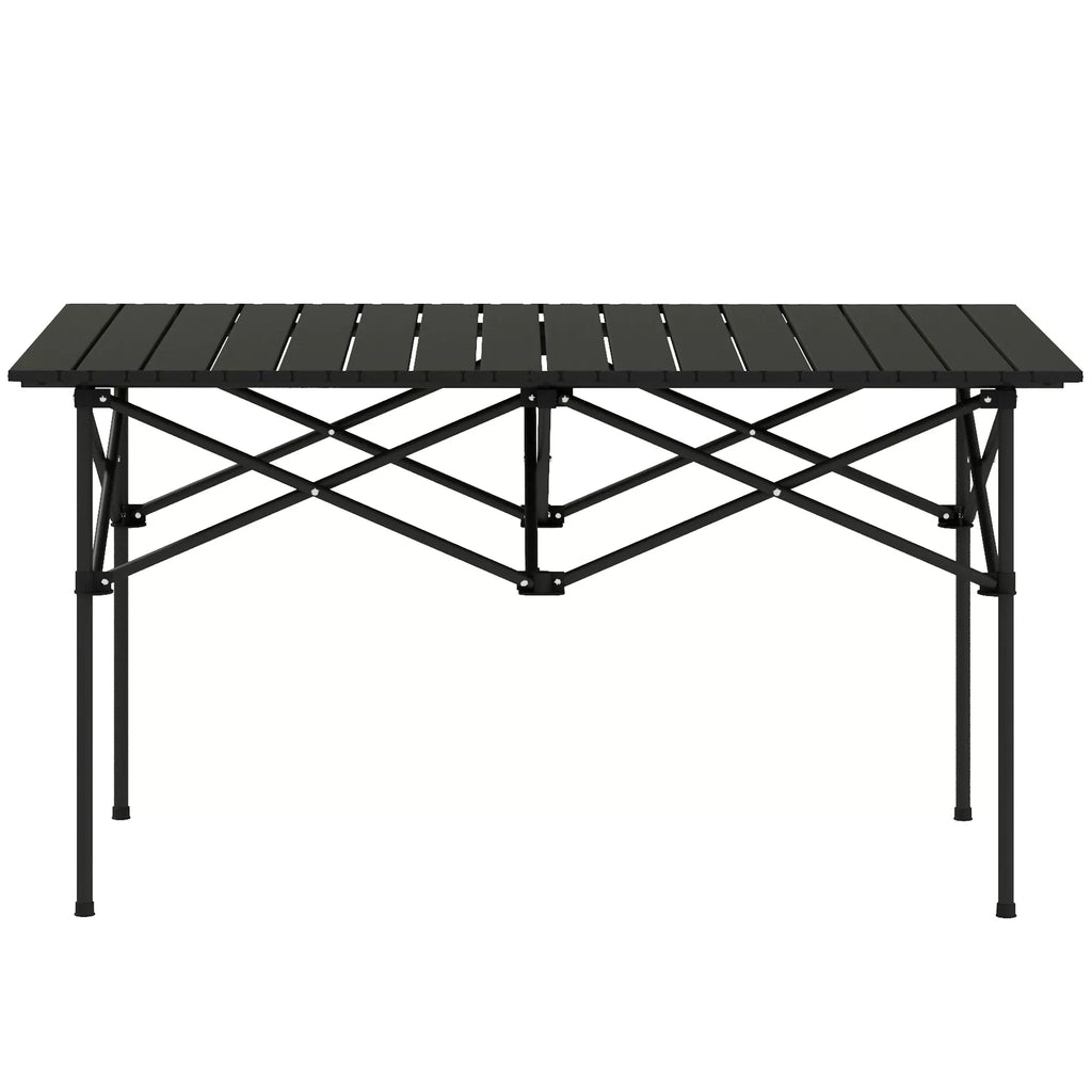 Kempingo stalas Sulankstomas stalas su suskleidžiamu stalviršiu Sodinis stalas iš aliuminio 2 asmenims 95 x 55 cm Juodas
