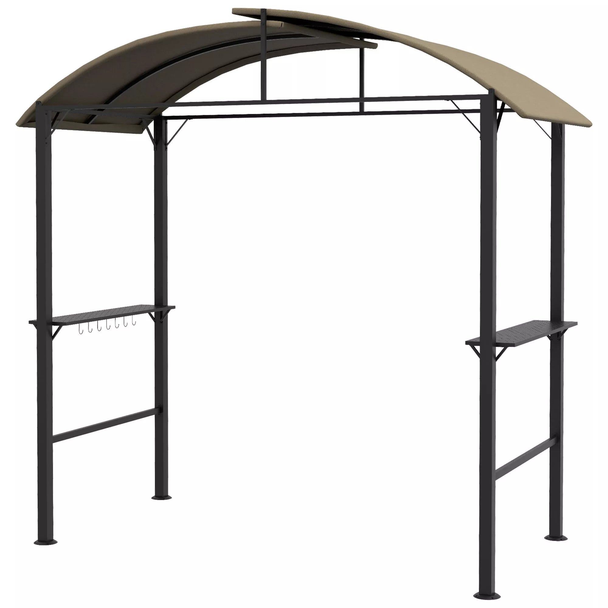Grill paviljonas, 2 šoninės lentynos, kabliai, plieninis rėmas, 1,1 x 2,3 m, chaki spalvos