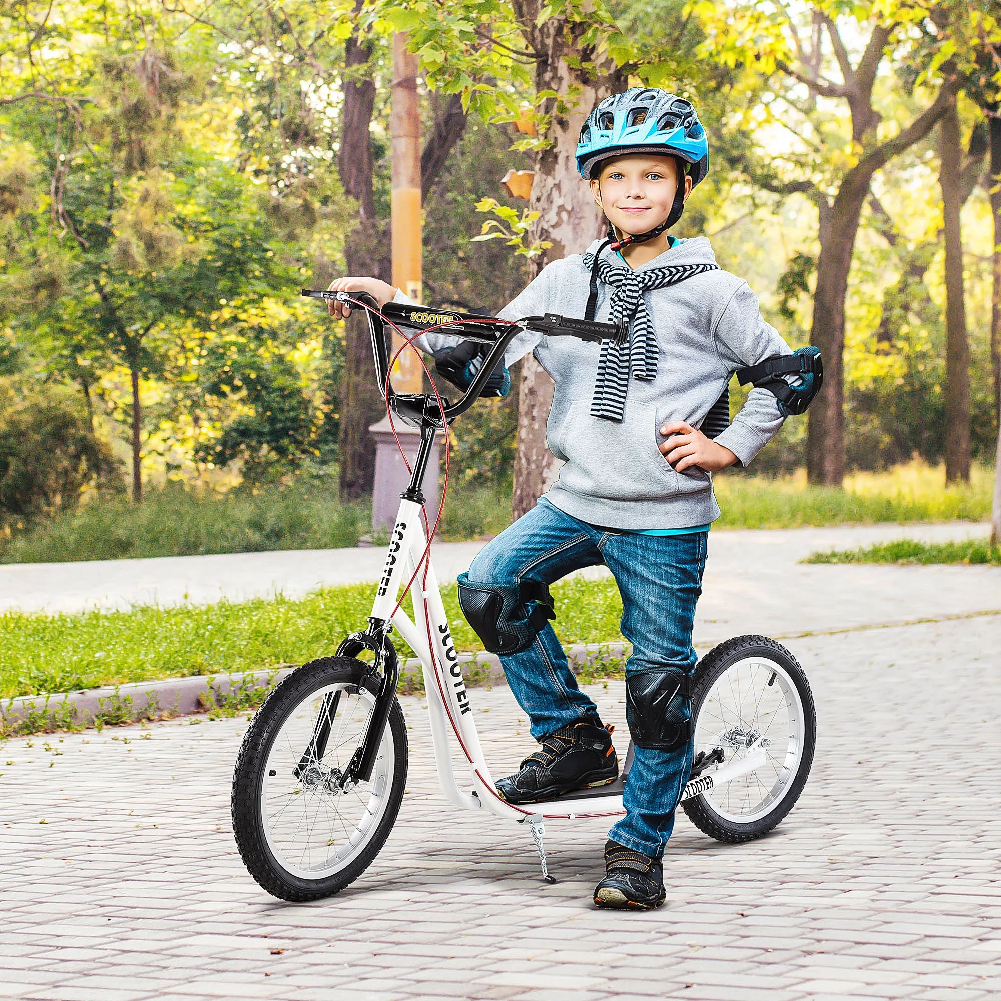 Vaikų paspirtukas Paspirtukas Miesto paspirtukas Kickscooter Paspirtukas Vaikų paspirtukas su pneumatinėmis padangomis ir rankiniu stabdžiu Paspirtukas Vaikams Atsparus vandeniui Sulankstomas nuo 5 metų 16 colių Balta 139 x 58 x 90-96 cm