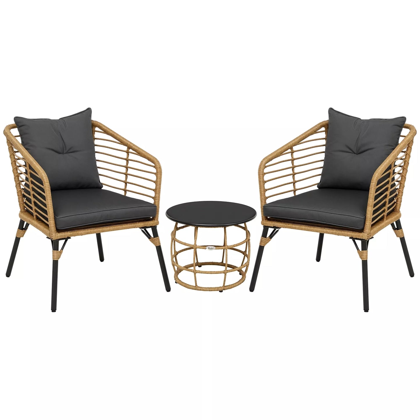 3 dalių bistro komplektas, atsparus oro sąlygoms, 1 staliukas, 2 kėdės, 62 cm x 65 cm x 78 cm, smėlio+tamsiai pilka