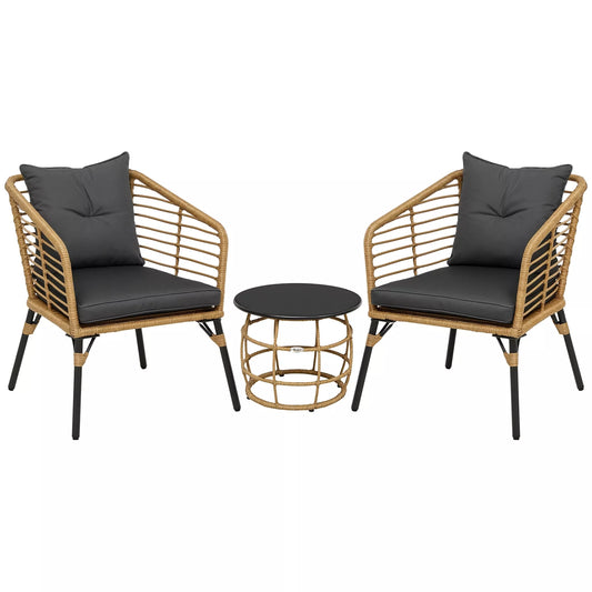 3 dalių bistro komplektas, atsparus oro sąlygoms, 1 staliukas, 2 kėdės, 62 cm x 65 cm x 78 cm, smėlio+tamsiai pilka