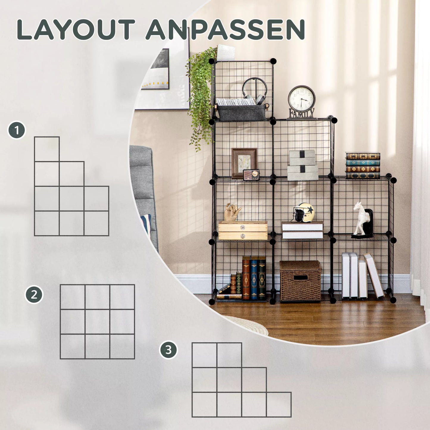 Sąvaros lentynos, kubo formos lentynos, batų lentynos, 9 kubai, modulinė konstrukcija, plienas, juodos spalvos, 35 x 35 x 35 cm kiekvienas kubas