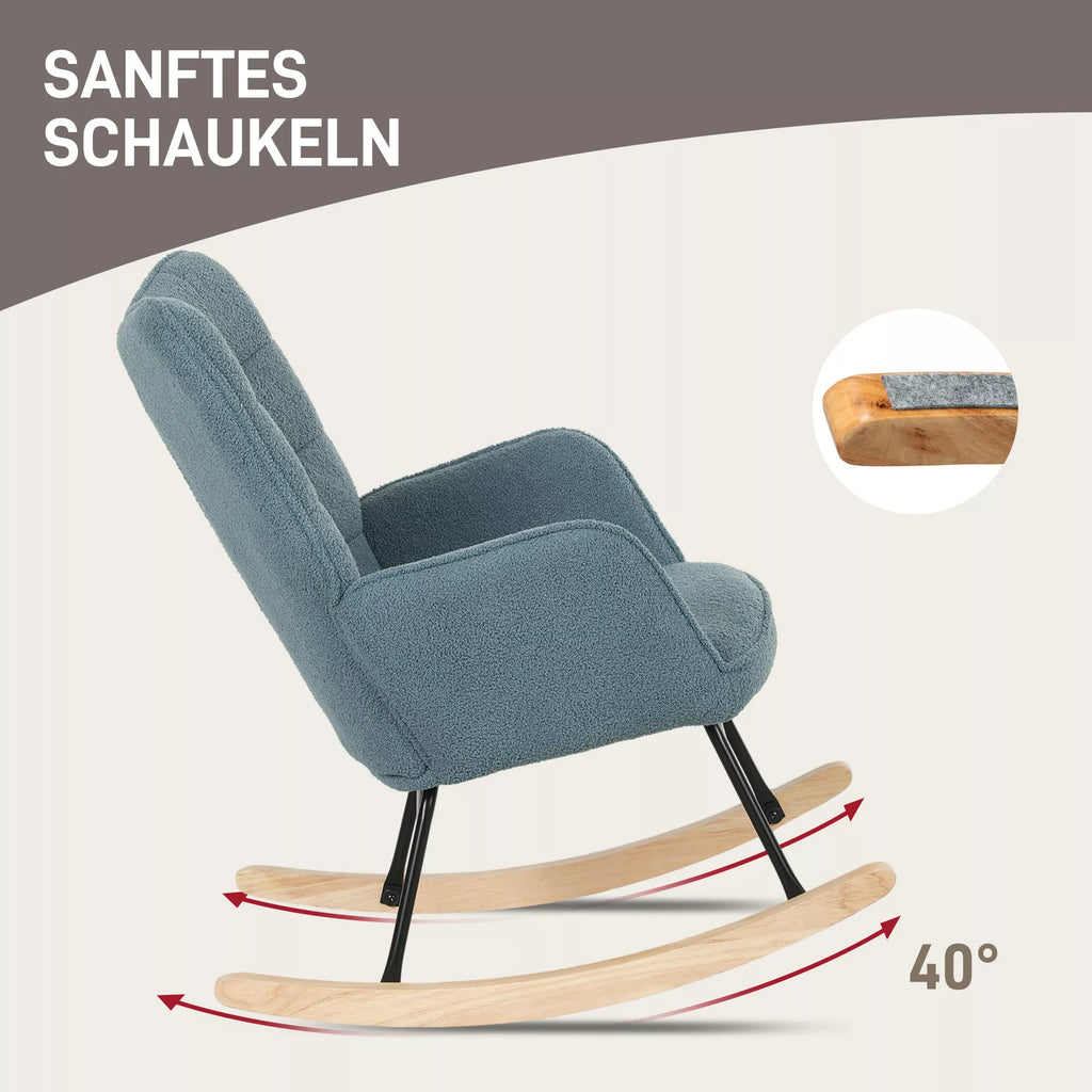 Sūpynės kėdė, ergonomiška forma, tikros medžio kojos, iki 120 kg, šviesiai mėlyna