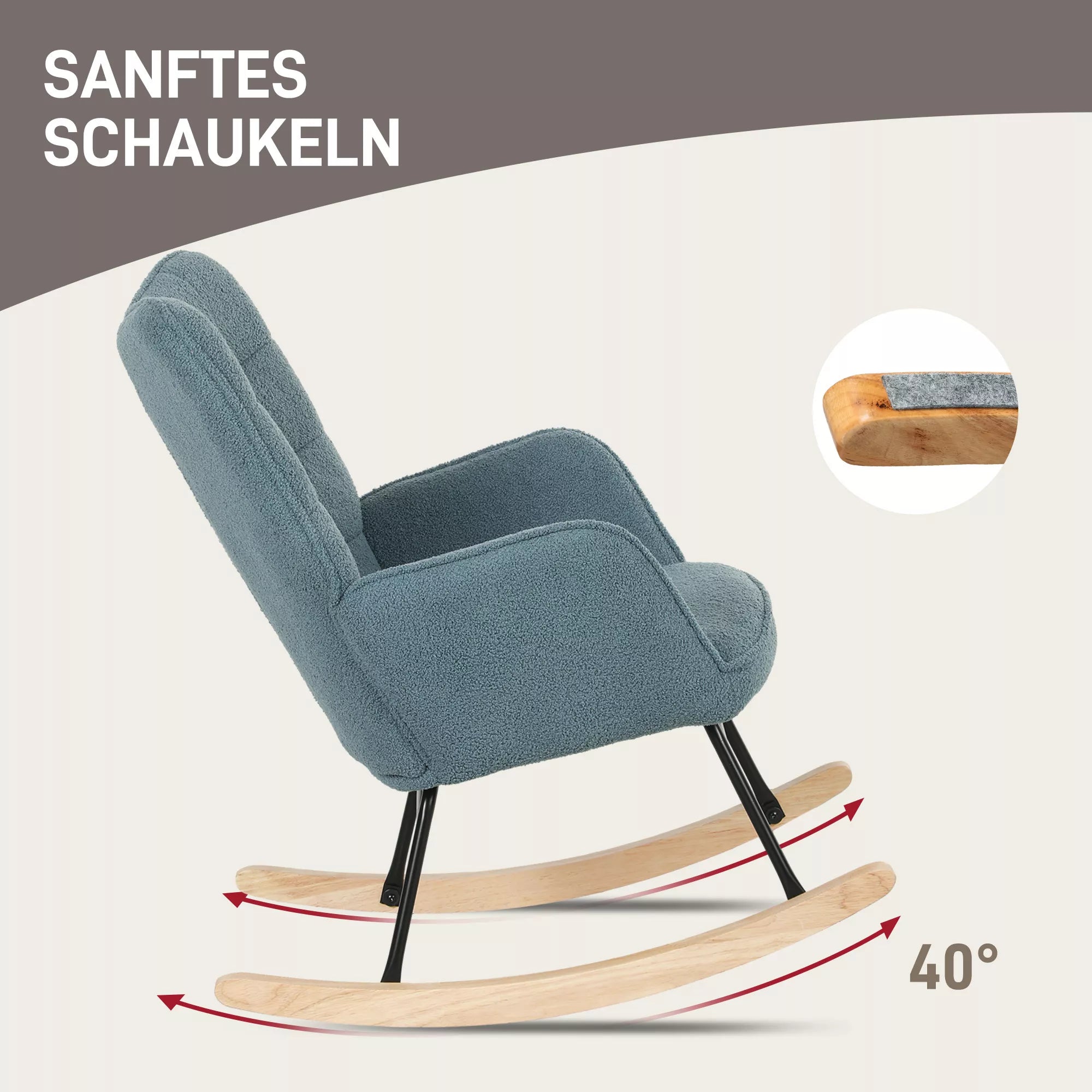 Sūpynės kėdė, ergonomiška forma, tikros medžio kojos, iki 120 kg, šviesiai mėlyna